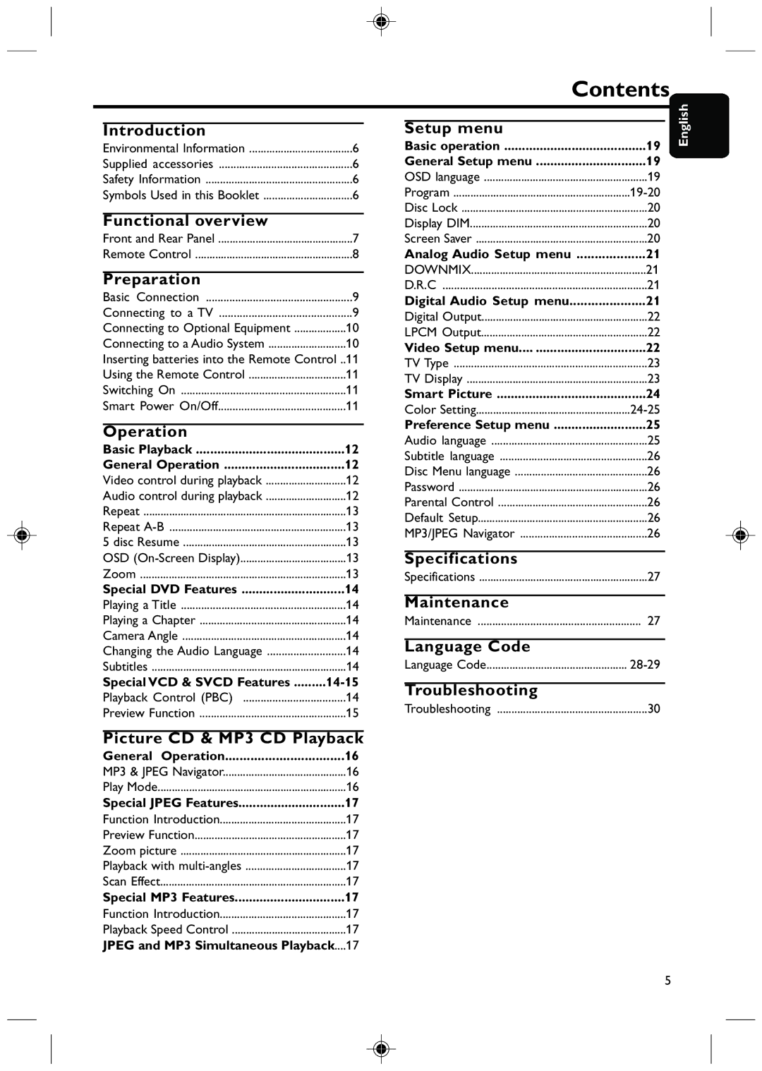 Philips DVD425 manual Contents 