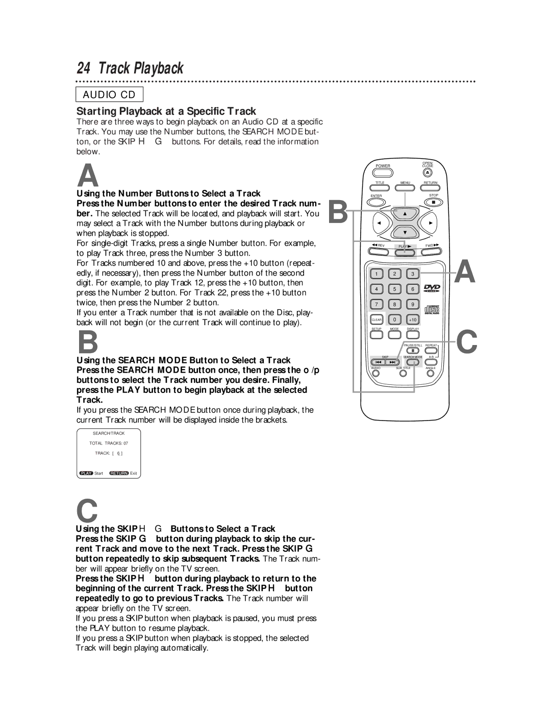 Philips DVD501AT warranty Track Playback, Starting Playback at a Specific Track 