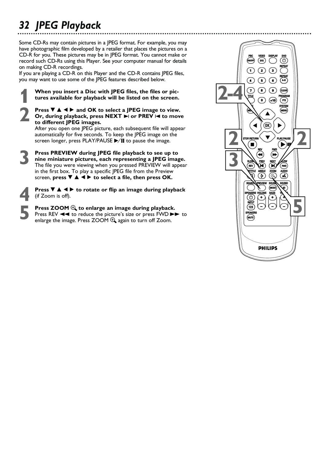 Philips DVD580M owner manual Jpeg Playback 