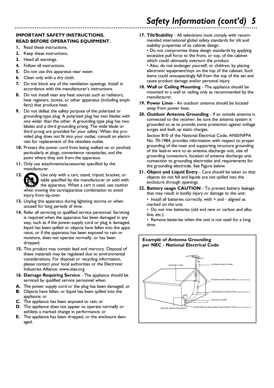 Philips DVD580M owner manual Safety Information cont’d 