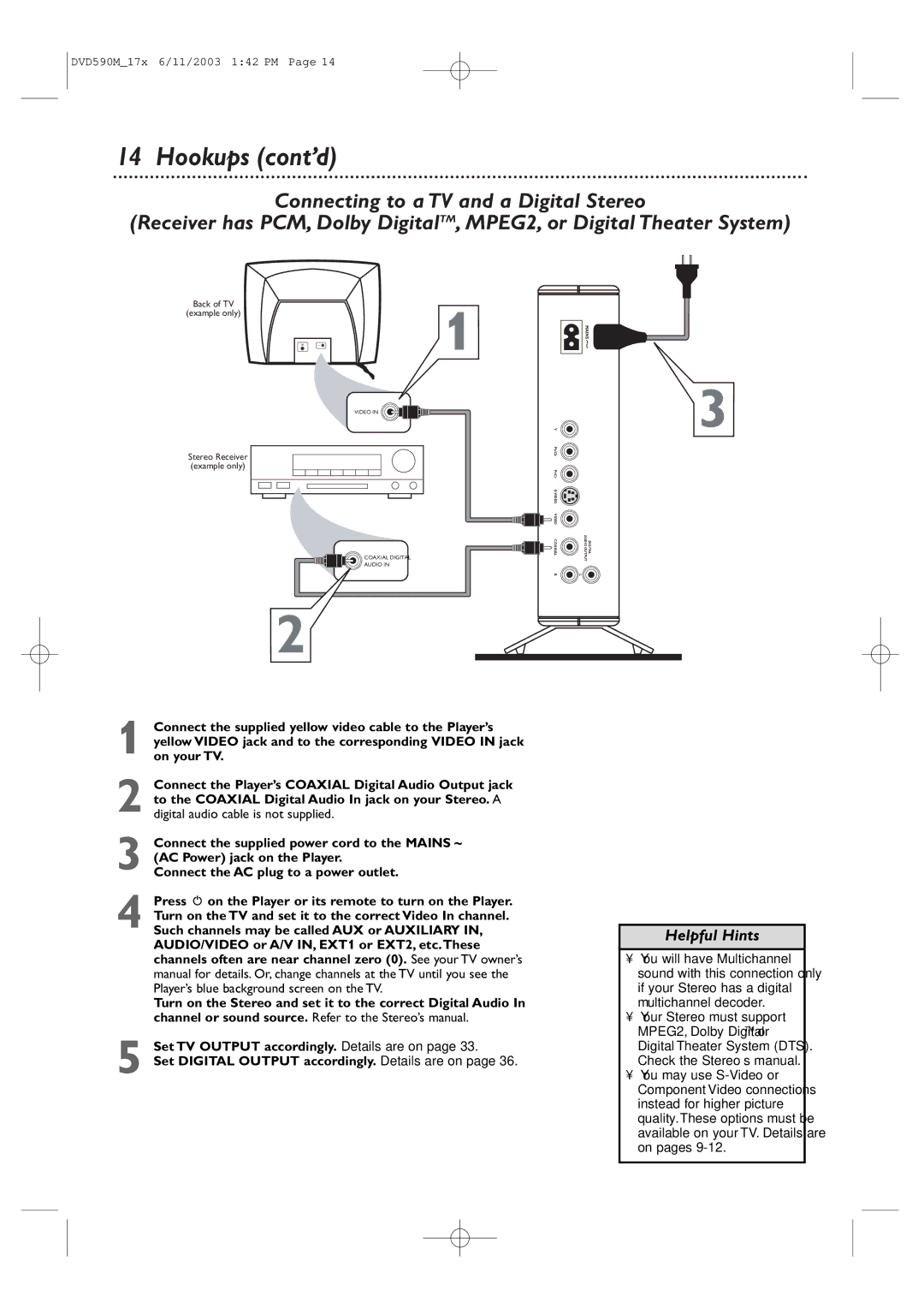 Philips DVD590M owner manual Back of TV Example only 