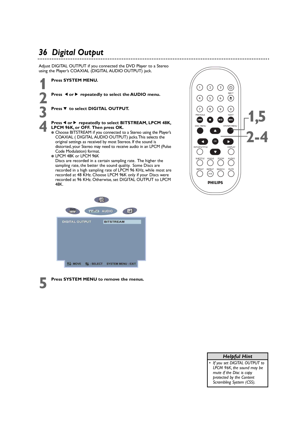 Philips DVD590M owner manual Digital Output 