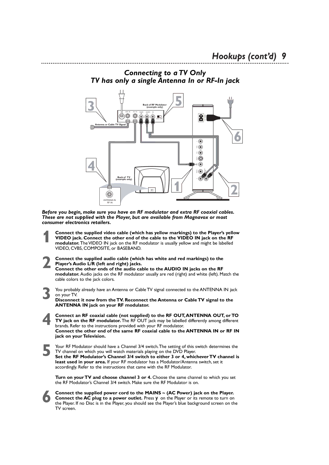 Philips DVD590M owner manual Hookups cont’d 