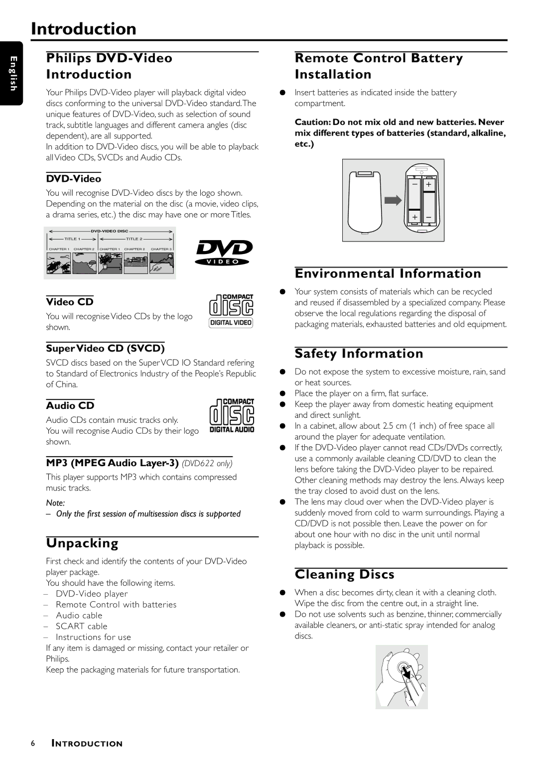 Philips DVD612S/25, DVD-612 manual Introduction 