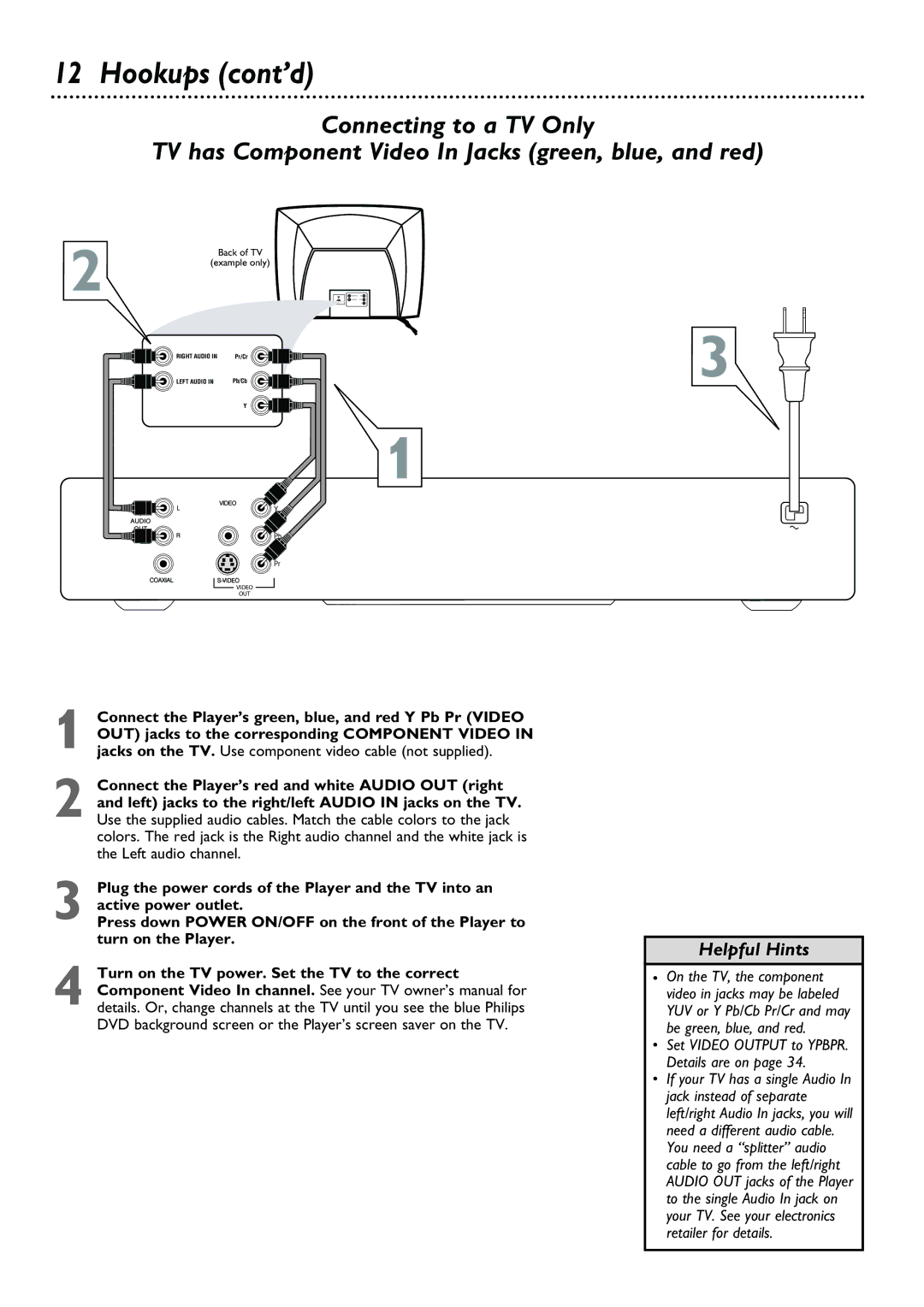 Philips DVD615AT98 owner manual Hookups cont’d 