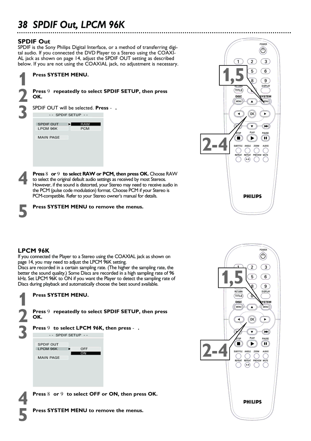 Philips DVD615AT98 owner manual Spdif Out, Lpcm 96K 