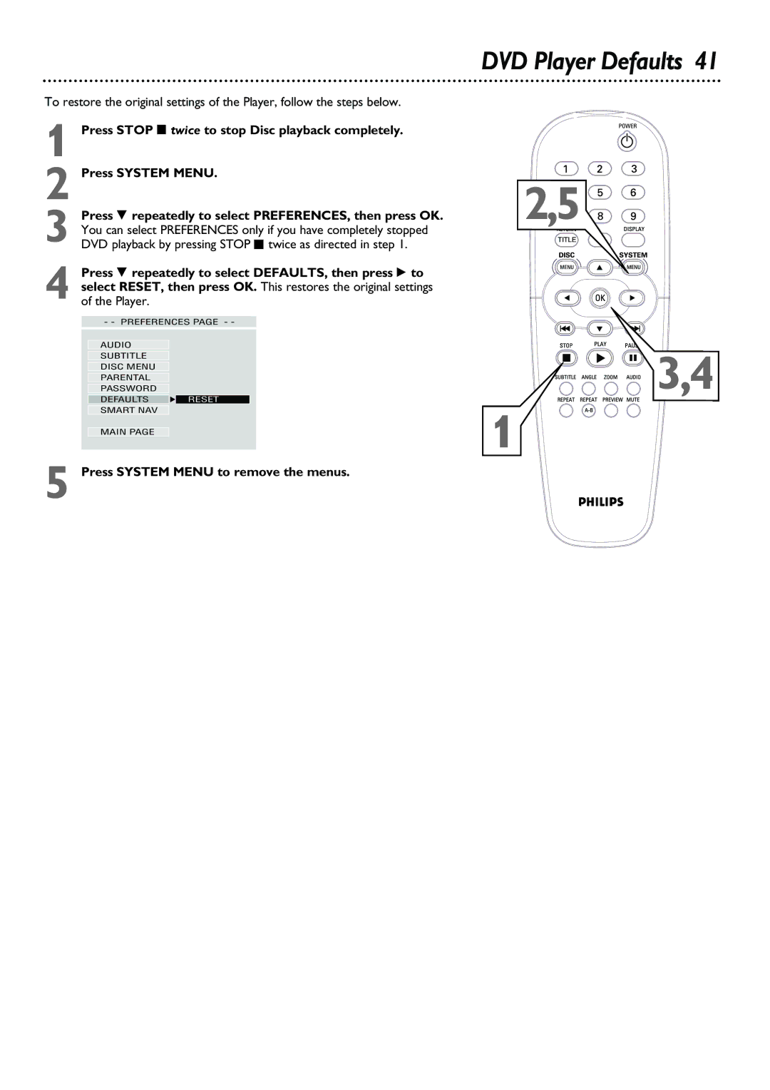 Philips DVD615AT98 owner manual DVD Player Defaults 