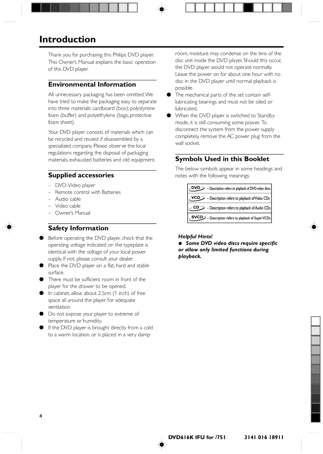 Philips DVD616K manual Introduction, Environmental Information, Supplied accessories, Safety Information 