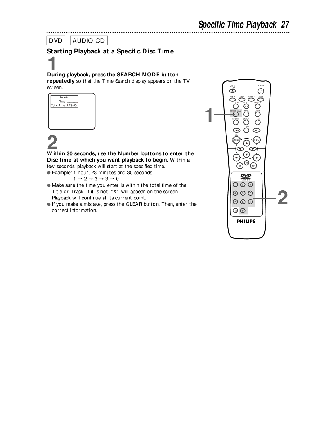 Philips DVD621 owner manual Starting Playback at a Specific Disc Time, Screen 