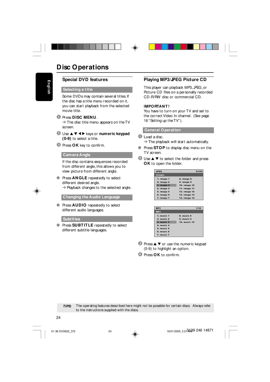 Philips DVD622 user manual Special DVD features, Playing MP3/JPEG Picture CD 