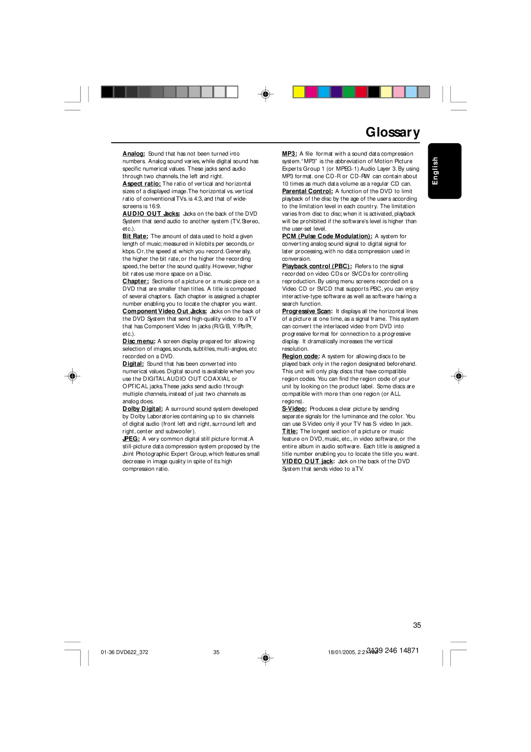 Philips DVD622 user manual Glossary 