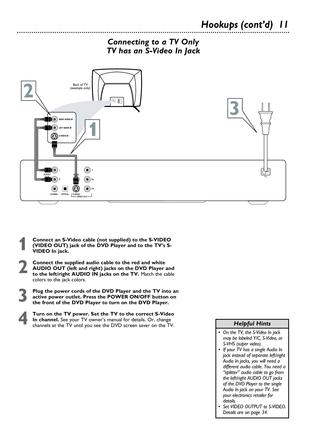 Philips DVD624, DVD623 owner manual Connecting to a TV Only TV has an S-Video In Jack 