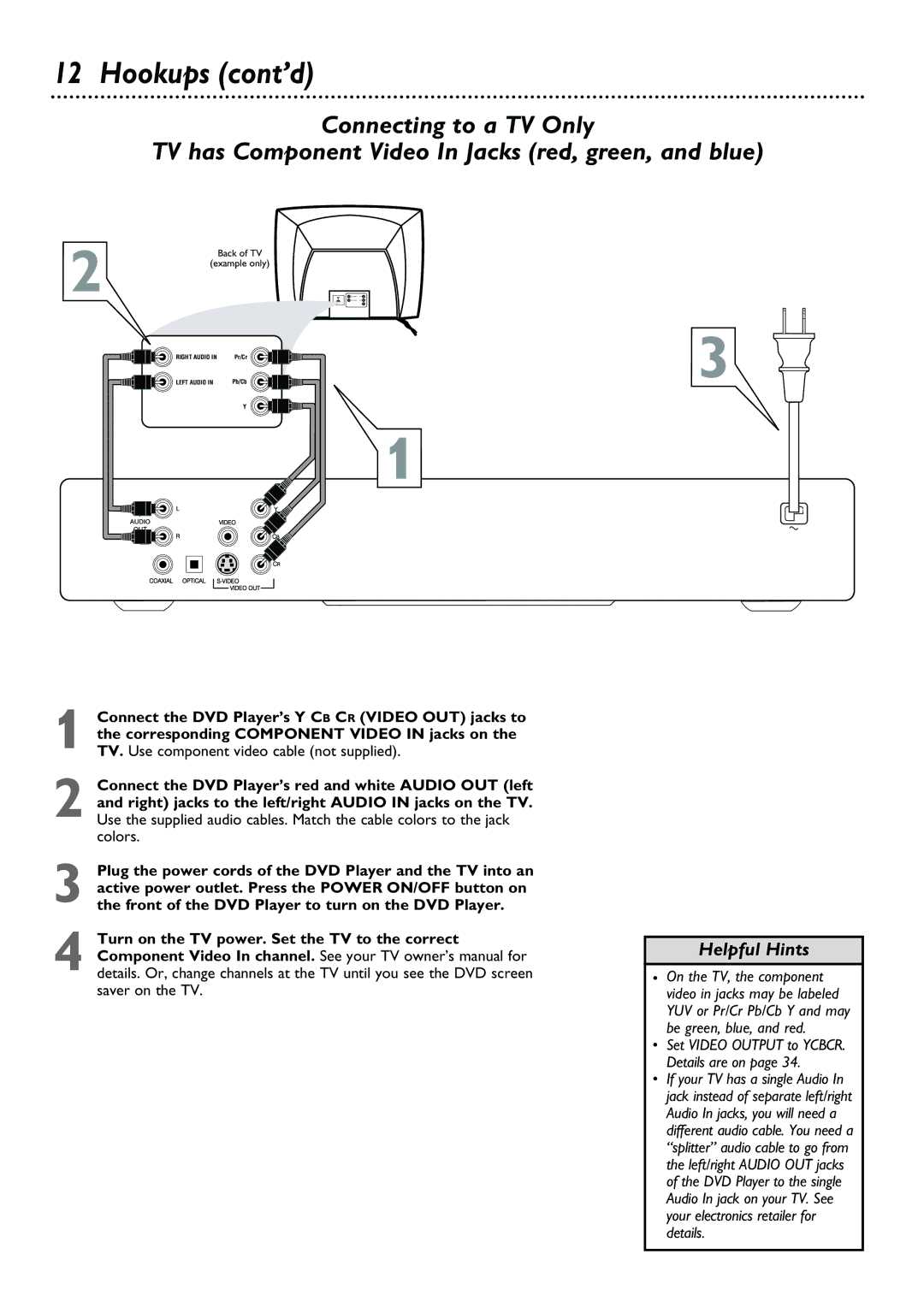 Philips DVD623, DVD624 owner manual Hookups cont’d 