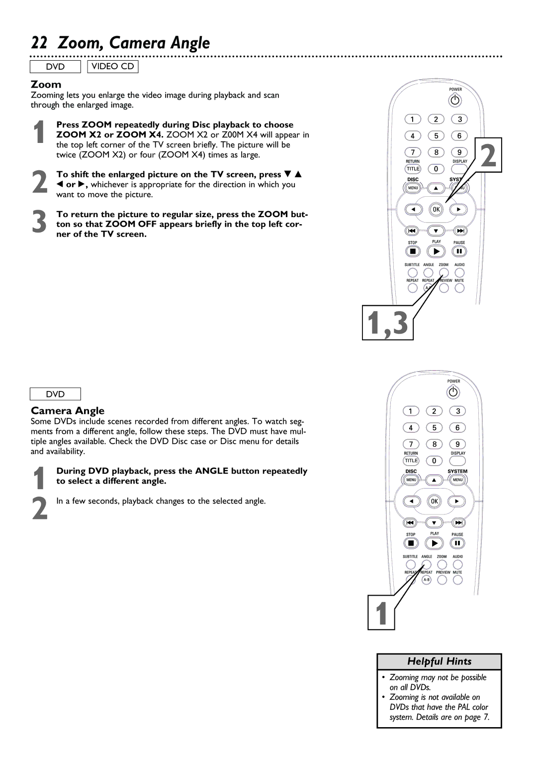 Philips DVD623, DVD624 owner manual Zoom, Camera Angle 