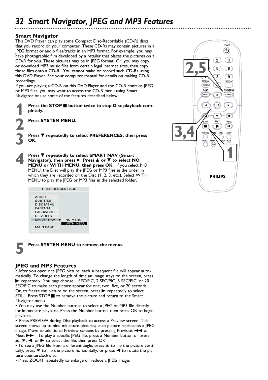 Philips DVD623, DVD624 owner manual Smart Navigator, Jpeg and MP3 Features 