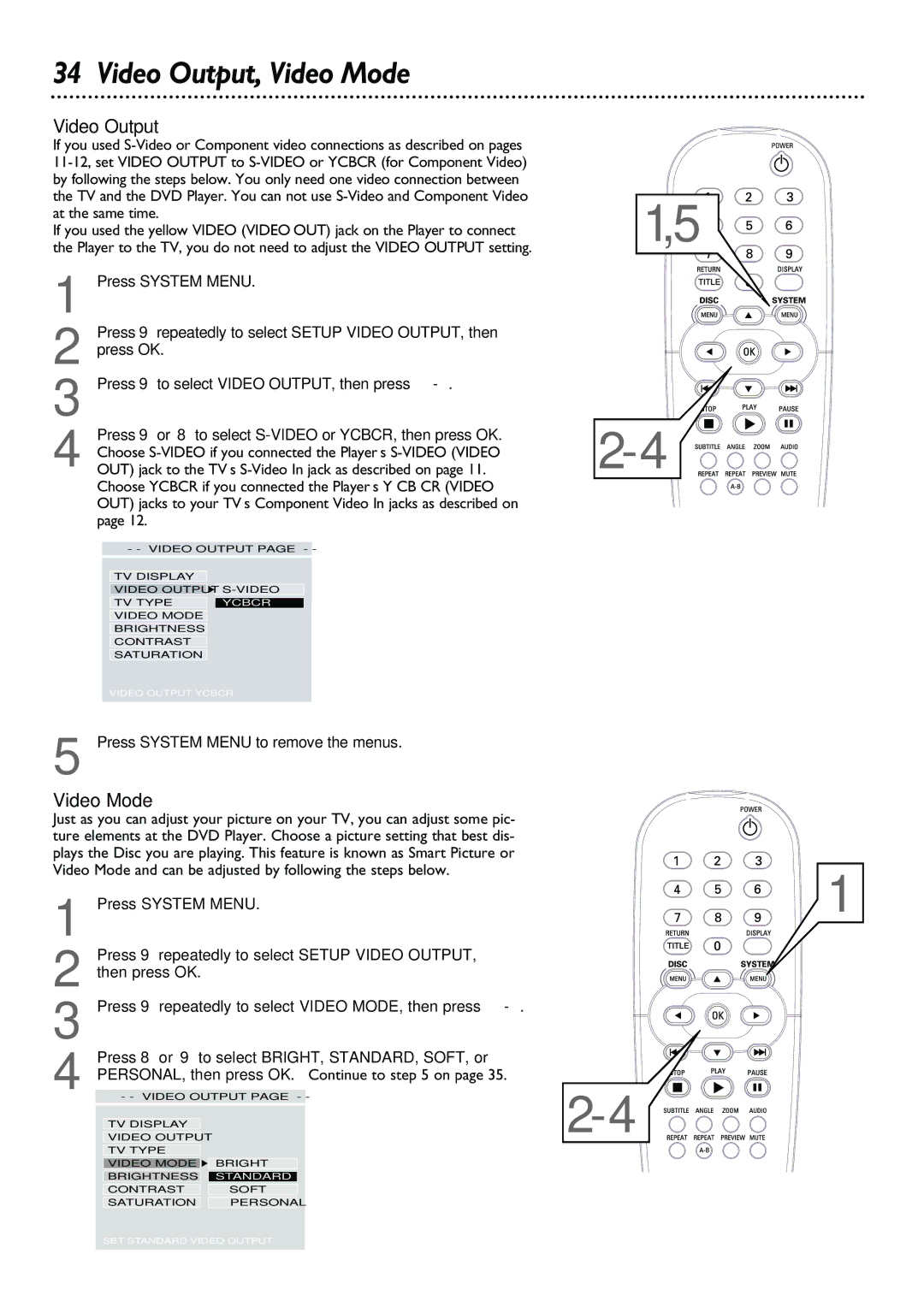 Philips DVD623, DVD624 owner manual Video Output, Video Mode 