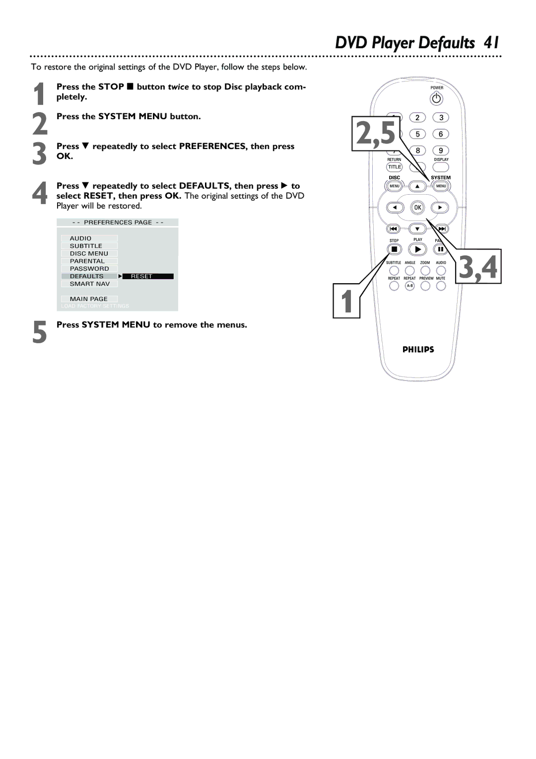 Philips DVD624, DVD623 owner manual DVD Player Defaults 