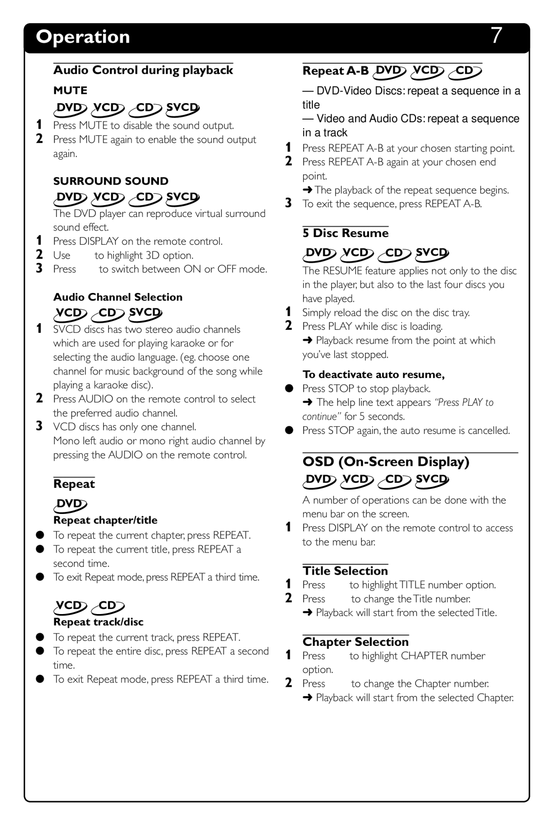 Philips DVD634 manual OSD On-Screen Display 