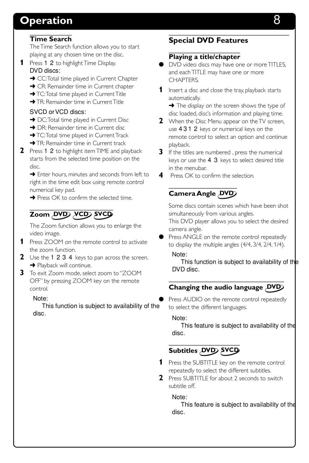 Philips DVD634 manual Special DVD Features 