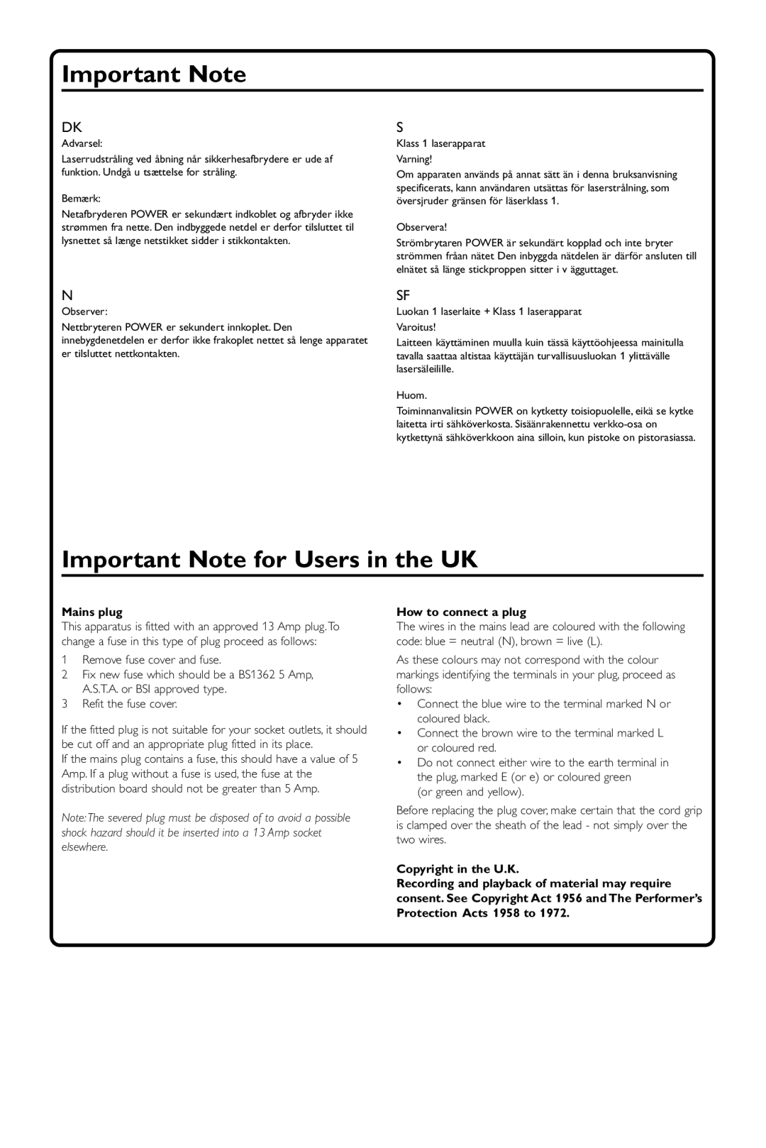 Philips DVD634 manual Important Note 