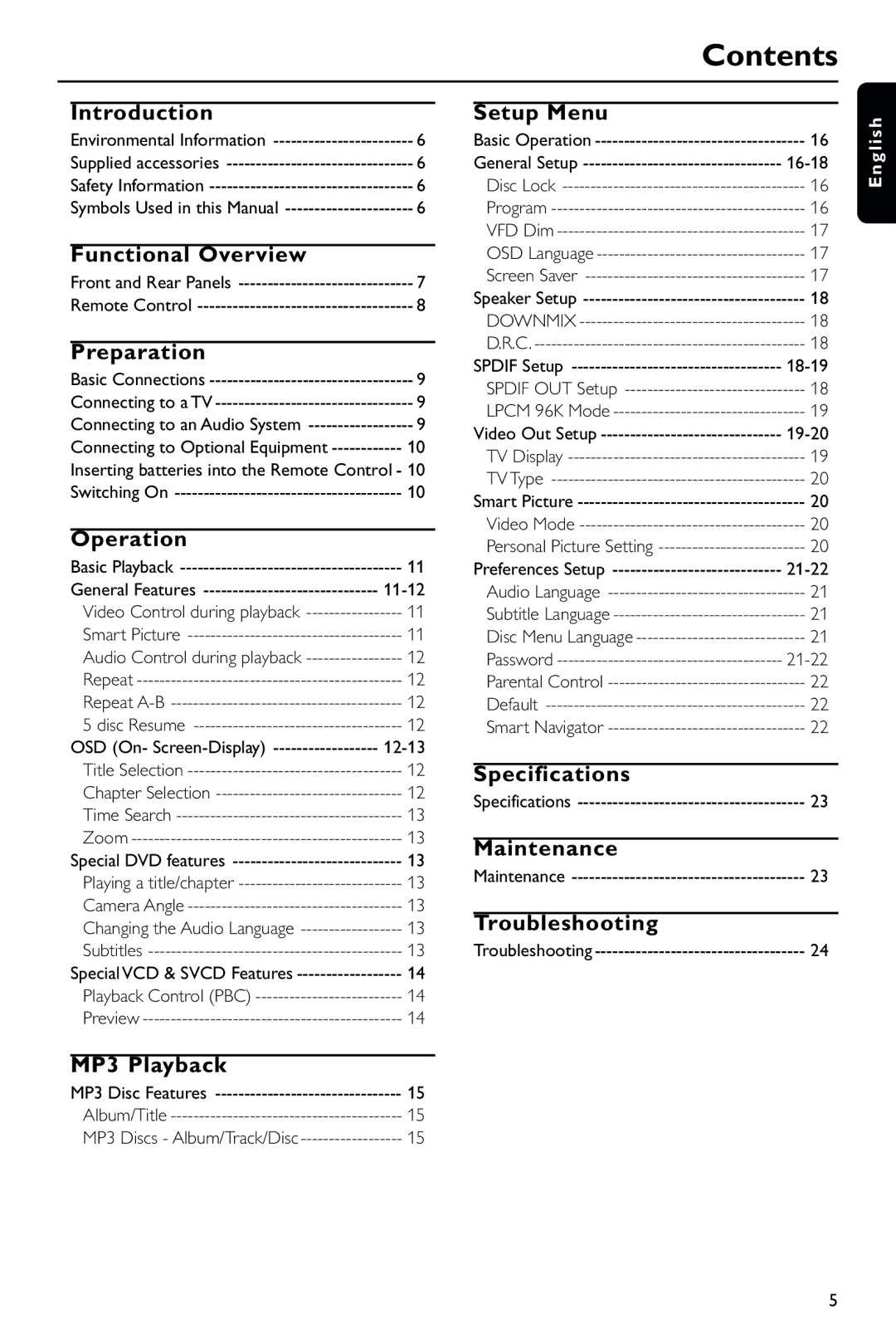 Philips DVD634/021 manual Contents 