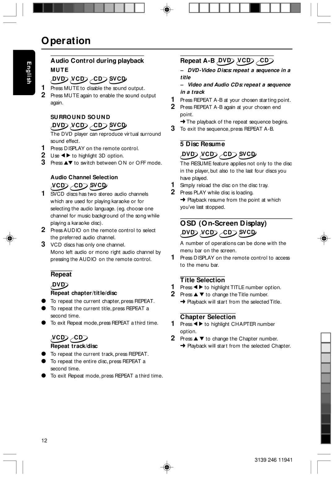 Philips DVD640/001 manual OSD On-Screen Display 