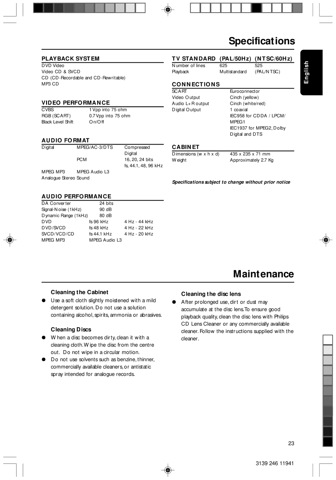 Philips DVD640/001 manual Specifications 