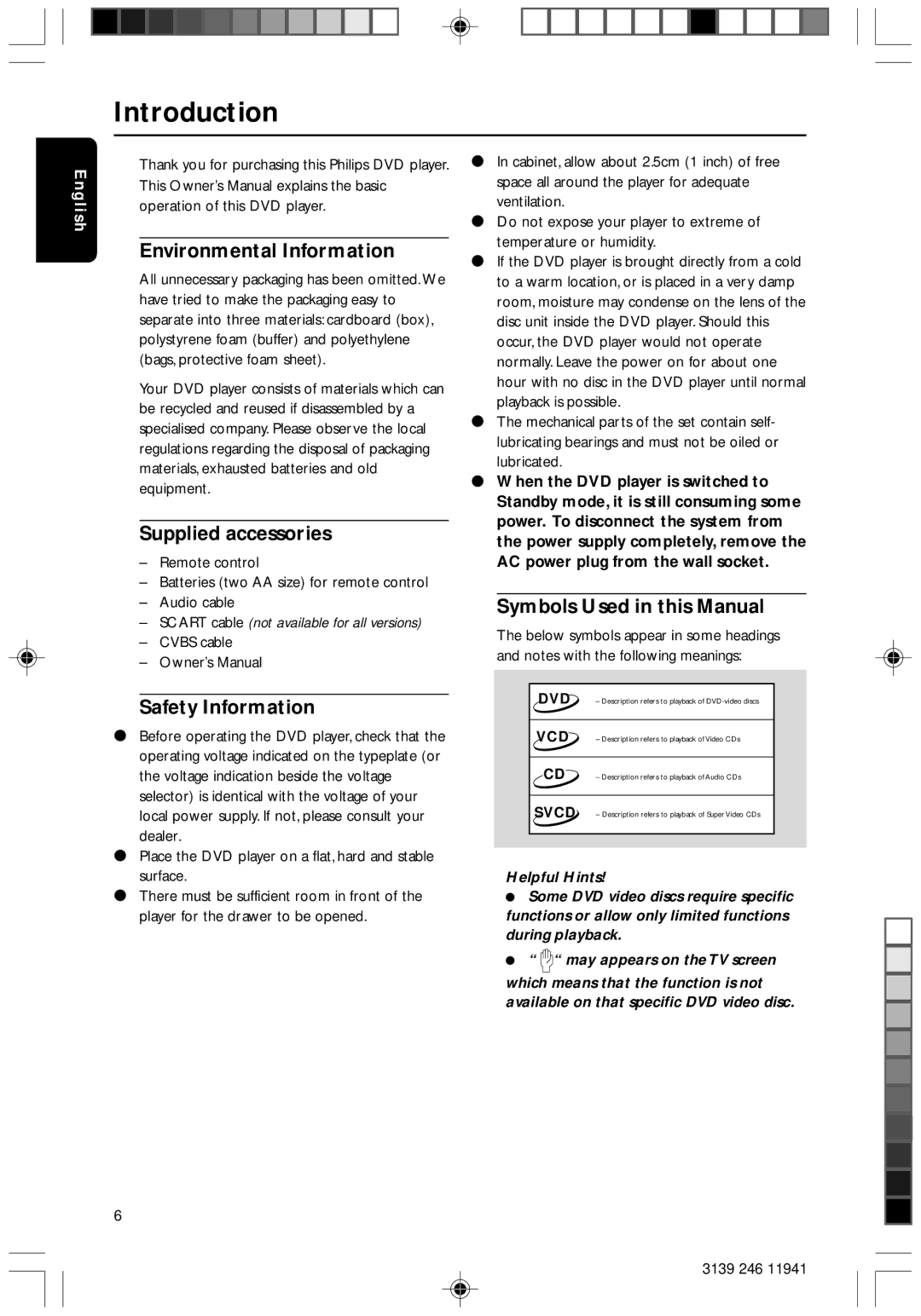 Philips DVD640/001 manual Introduction, Environmental Information, Supplied accessories, Safety Information 