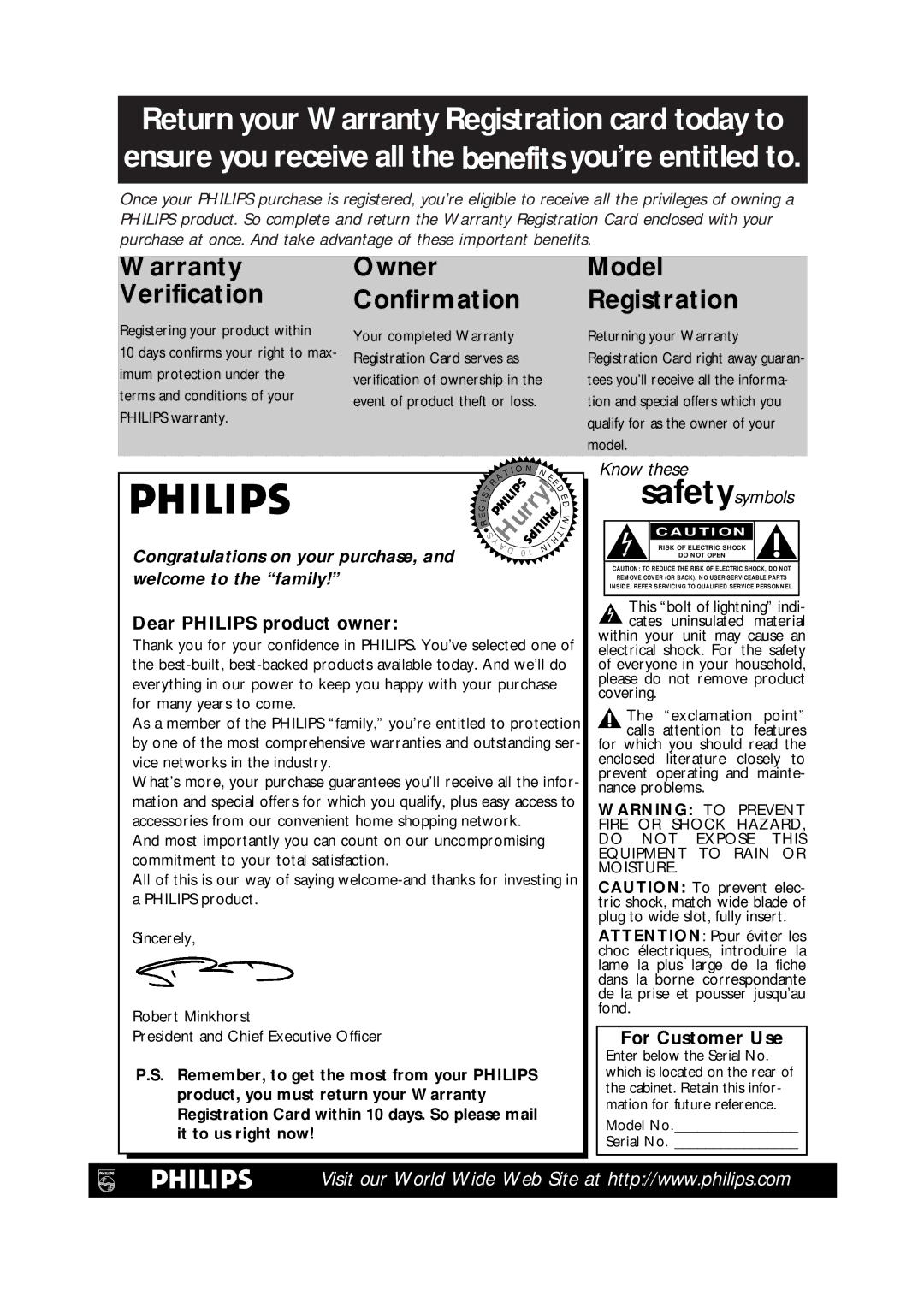 Philips DVD700/P02, DVD700AT owner manual Dear Philips product owner, For Customer Use 