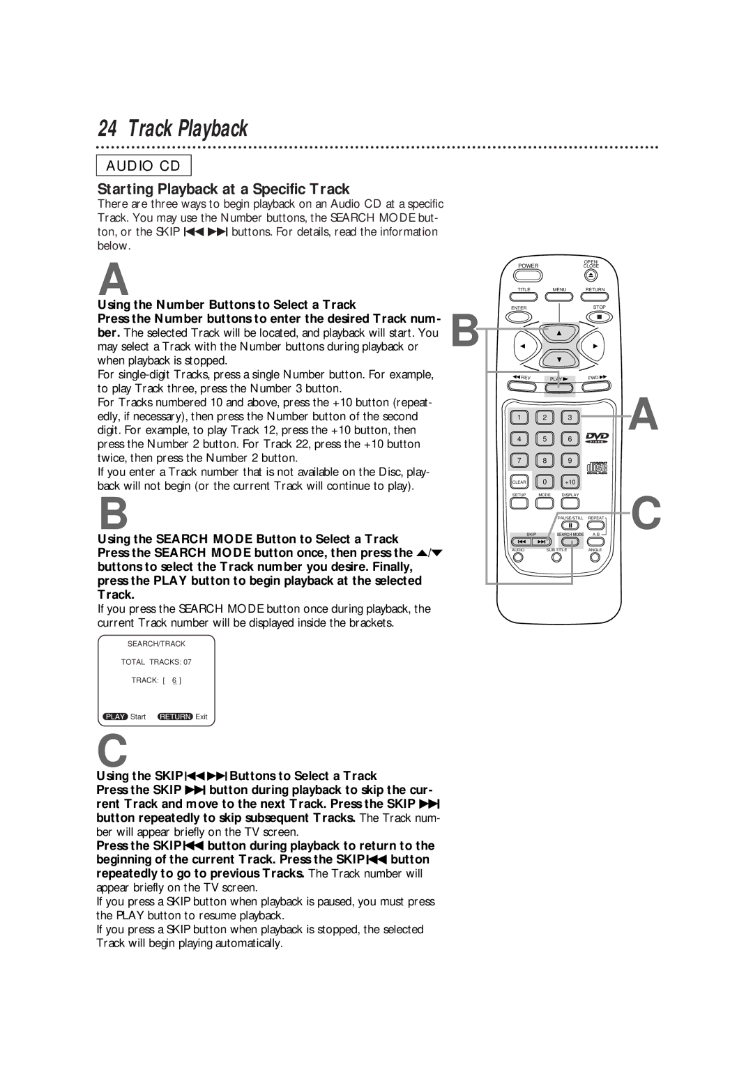 Philips DVD700/P02, DVD700AT owner manual Track Playback, Starting Playback at a Specific Track 