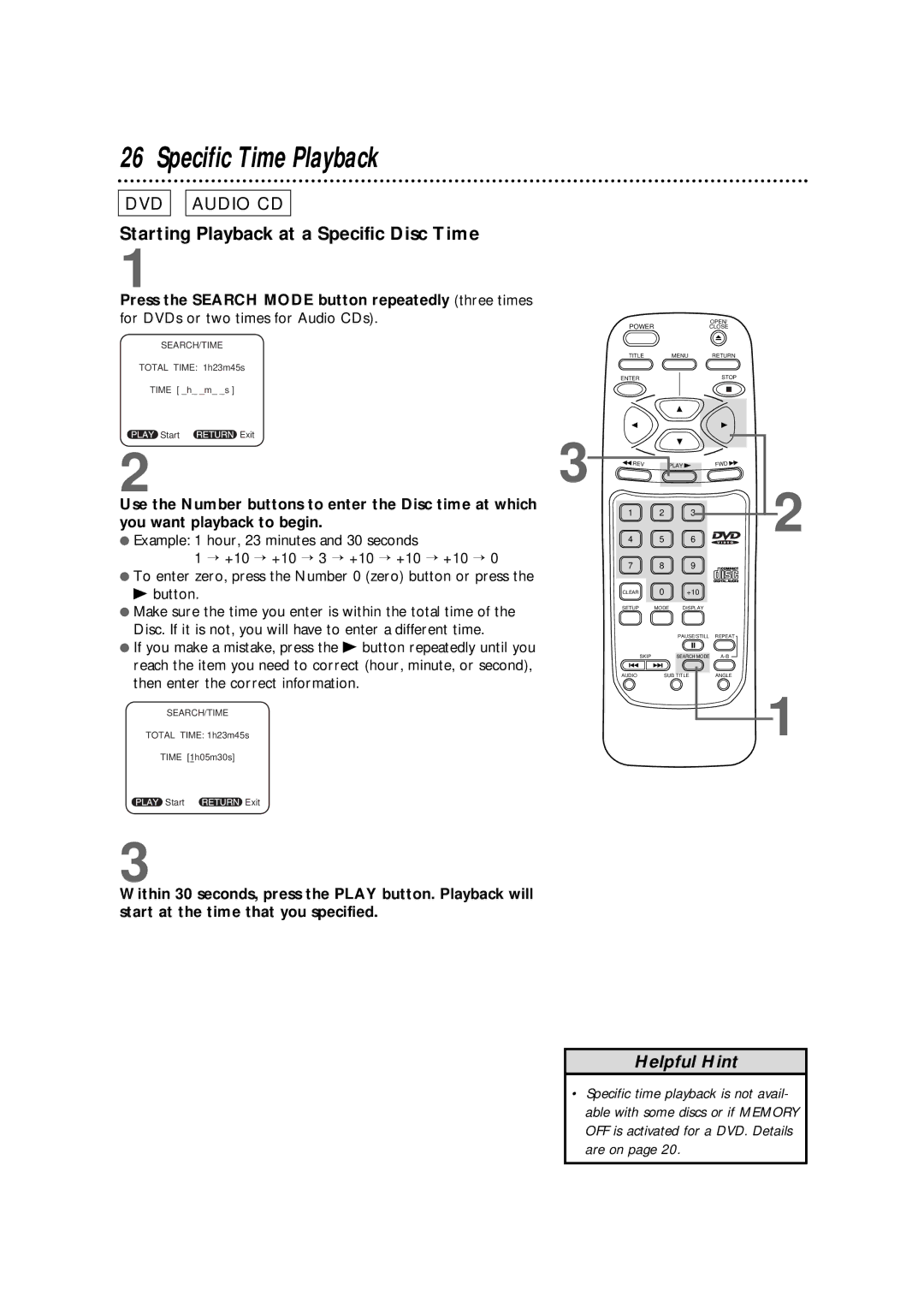 Philips DVD700/P02, DVD700AT owner manual Specific Time Playback, Starting Playback at a Specific Disc Time, Are on 