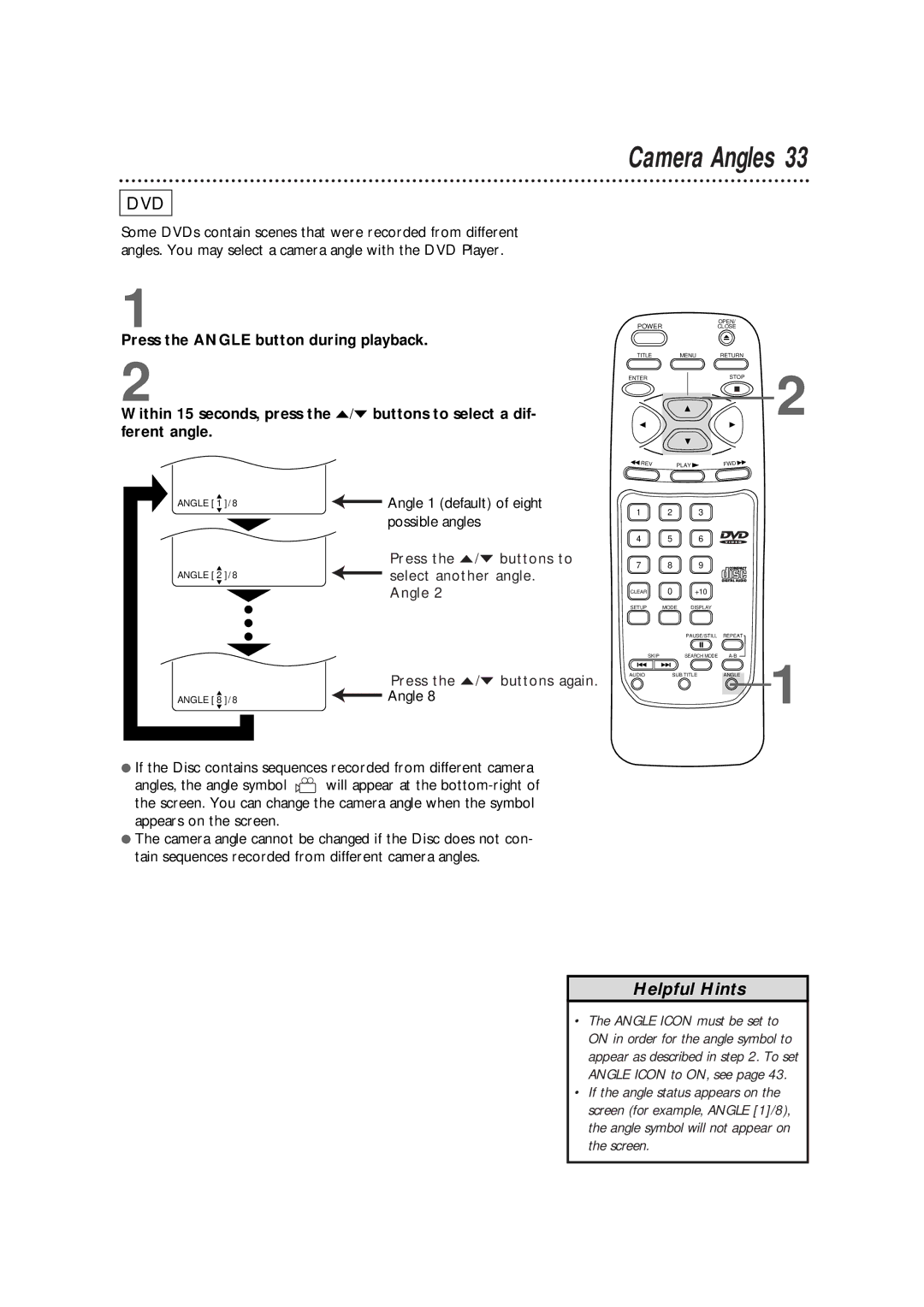 Philips DVD700AT, DVD700/P02 owner manual Camera Angles, Press the Angle button during playback 