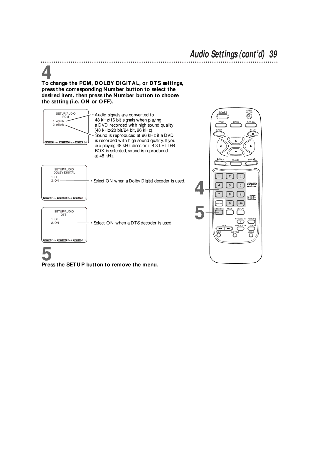 Philips DVD700AT, DVD700/P02 owner manual Audio Settings cont’d 