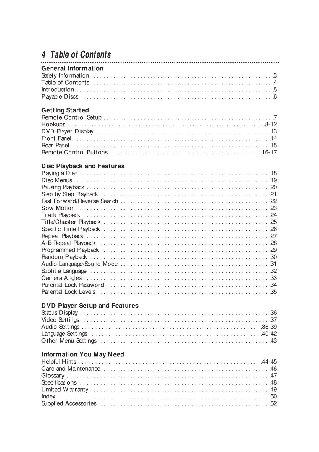 Philips DVD700/P02, DVD700AT owner manual Table of Contents 