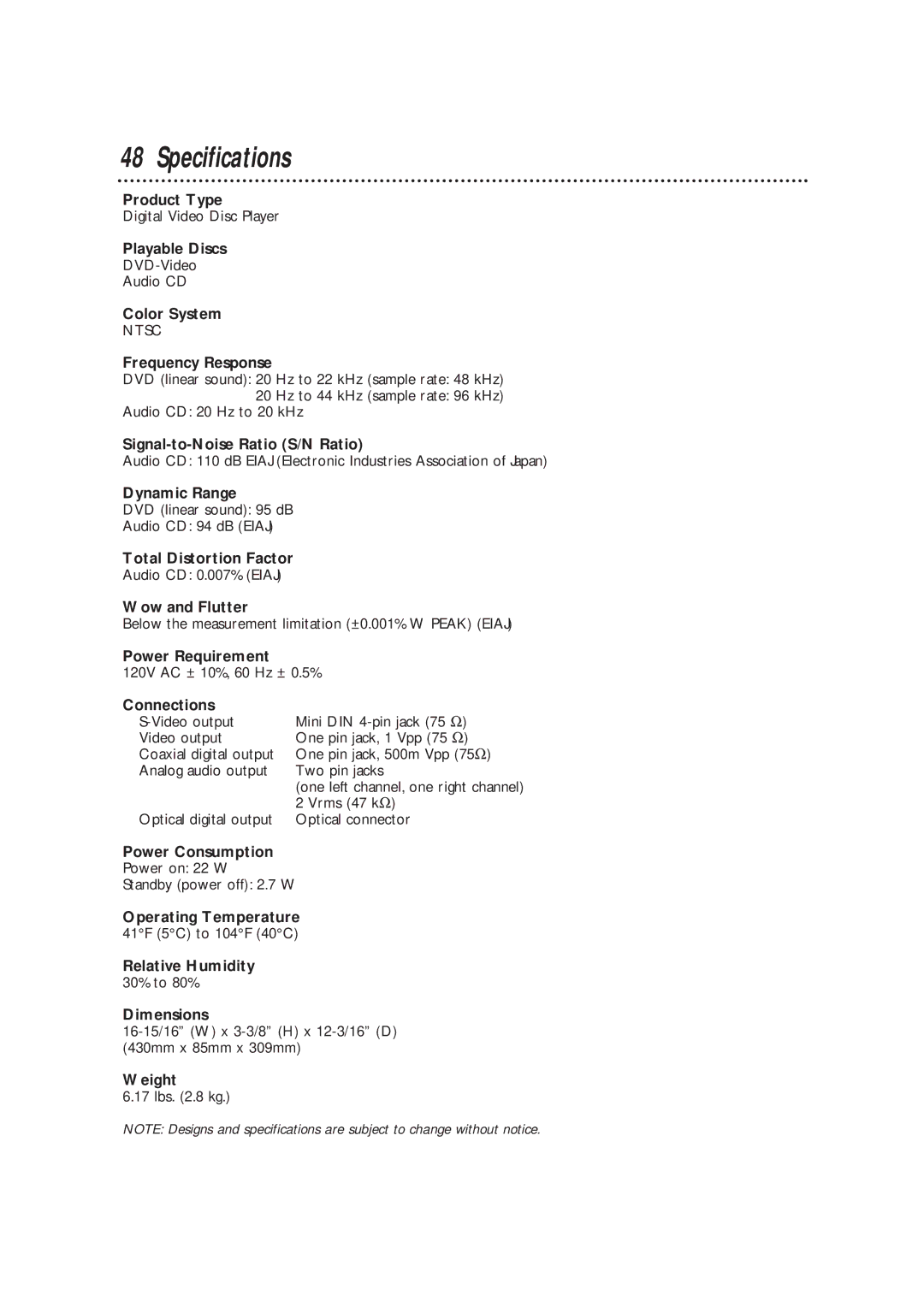 Philips DVD700/P02, DVD700AT owner manual Specifications 