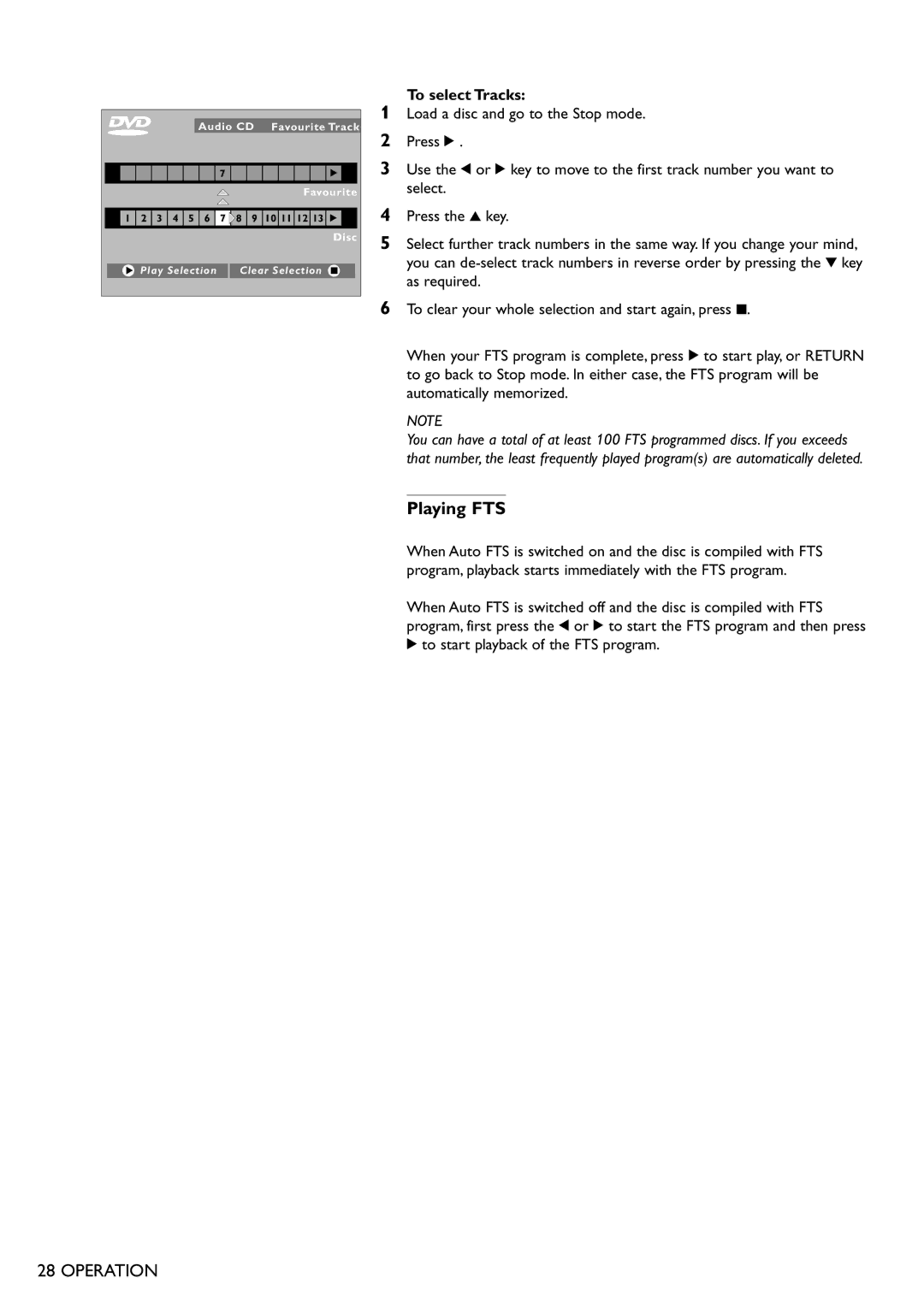 Philips DVD701 manual Playing FTS, To select Tracks 