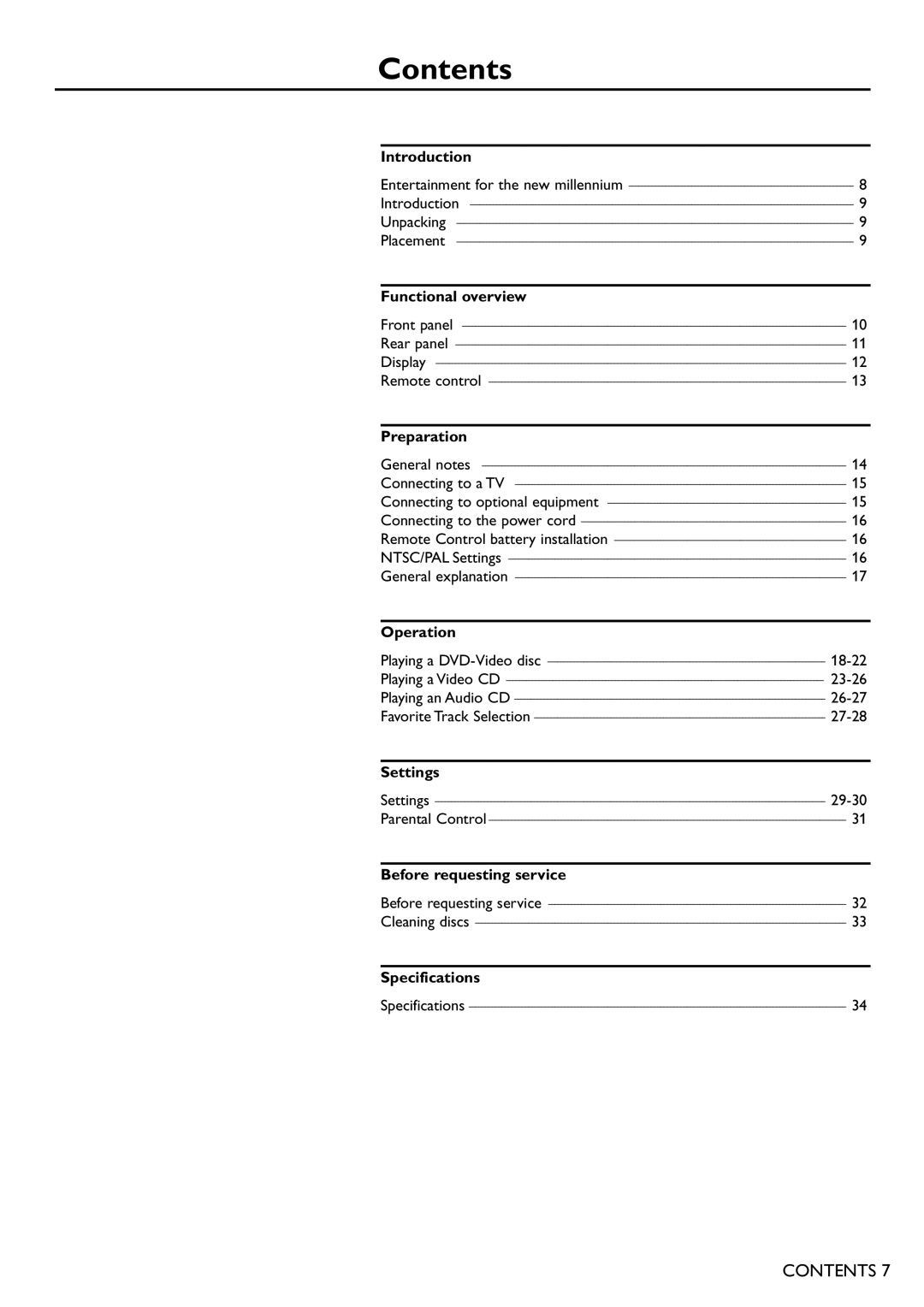 Philips DVD701 manual Contents 