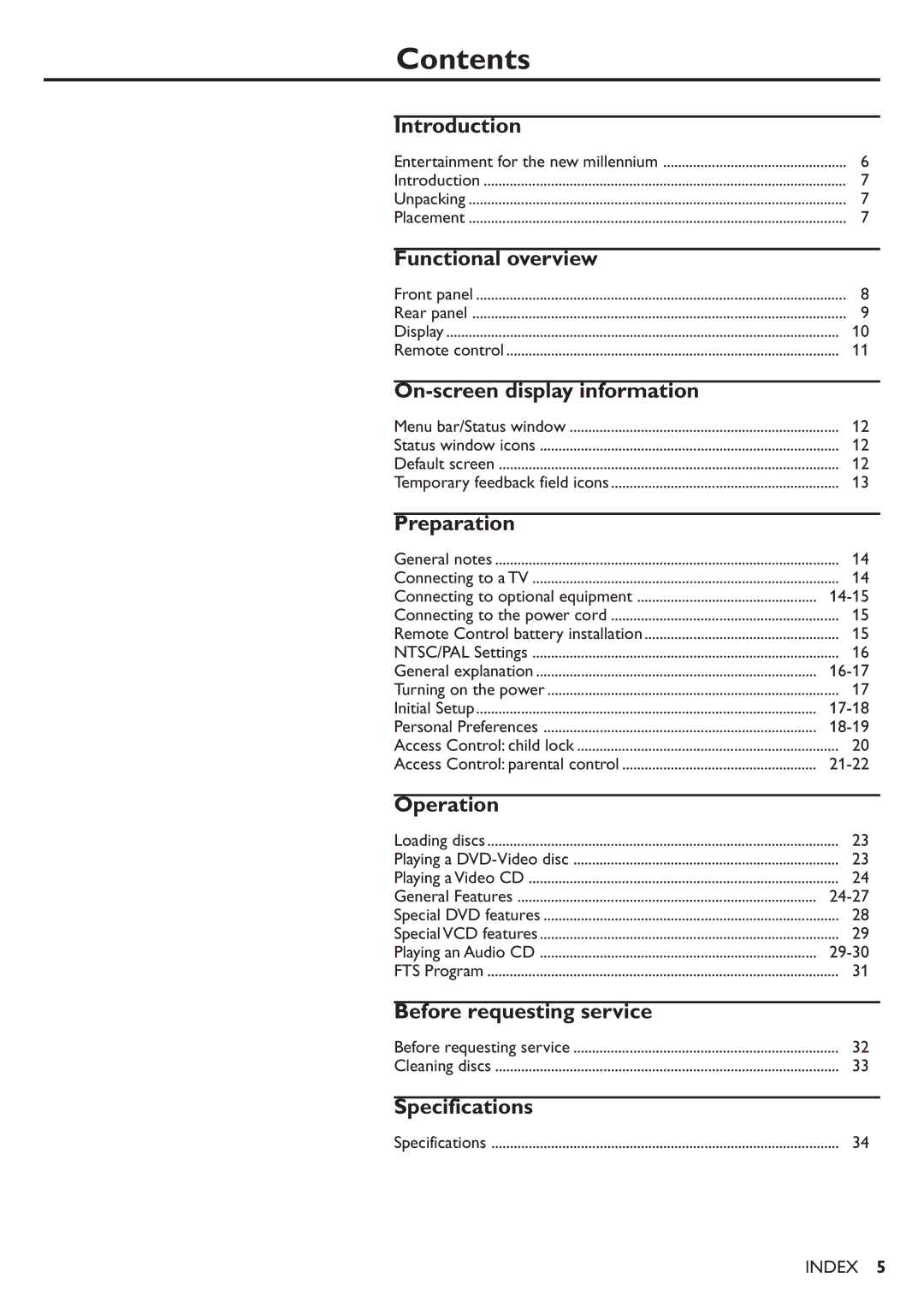 Philips DVD701/931 specifications Contents 