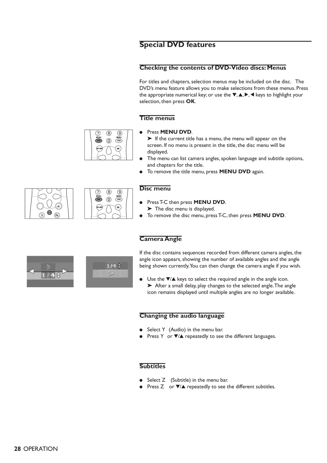 Philips DVD701/931 specifications Special DVD features 