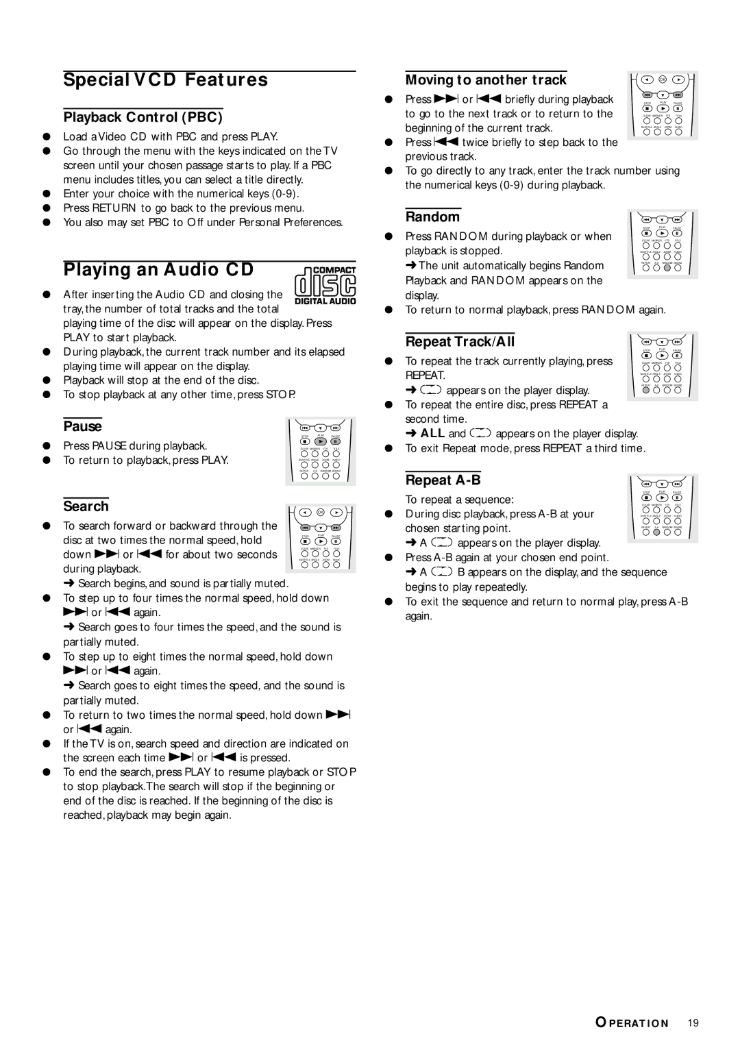 Philips DVD702 owner manual Special VCD Features, Playing an Audio CD 