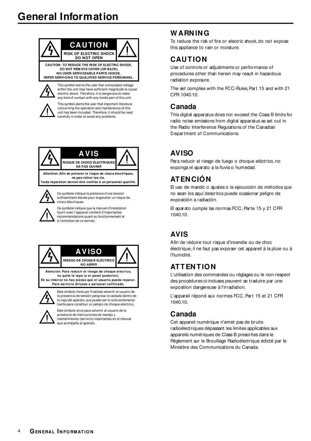 Philips DVD702 owner manual General Information, Avis 