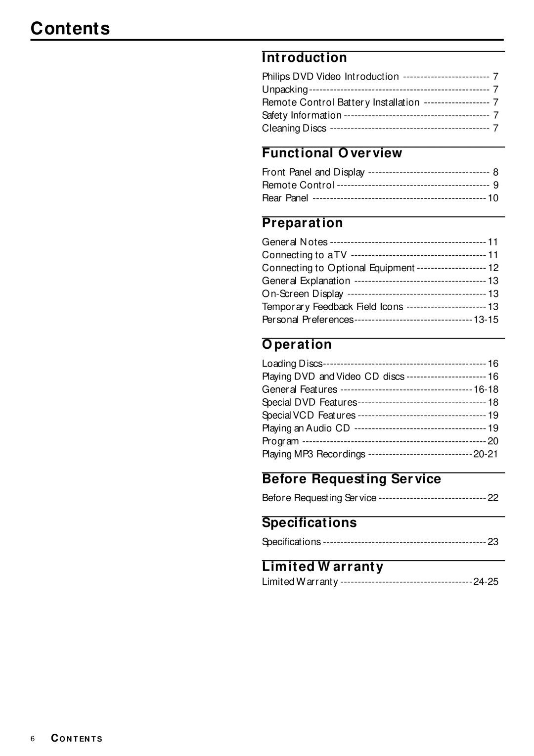 Philips DVD702 owner manual Contents 