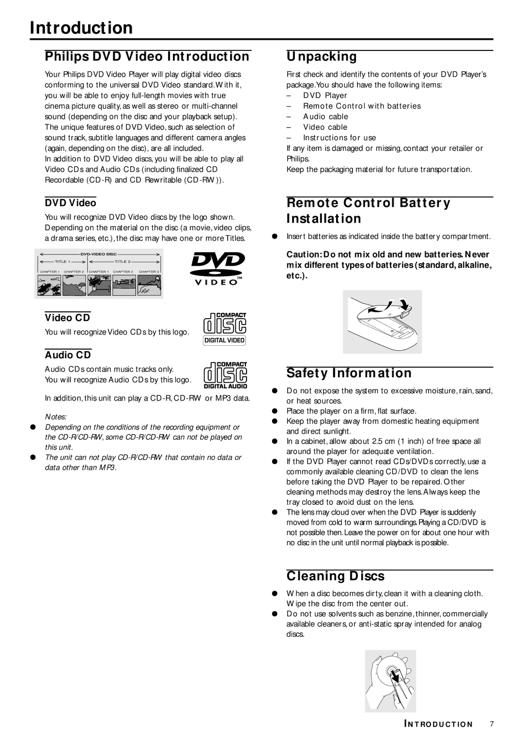 Philips DVD702AT owner manual Introduction 