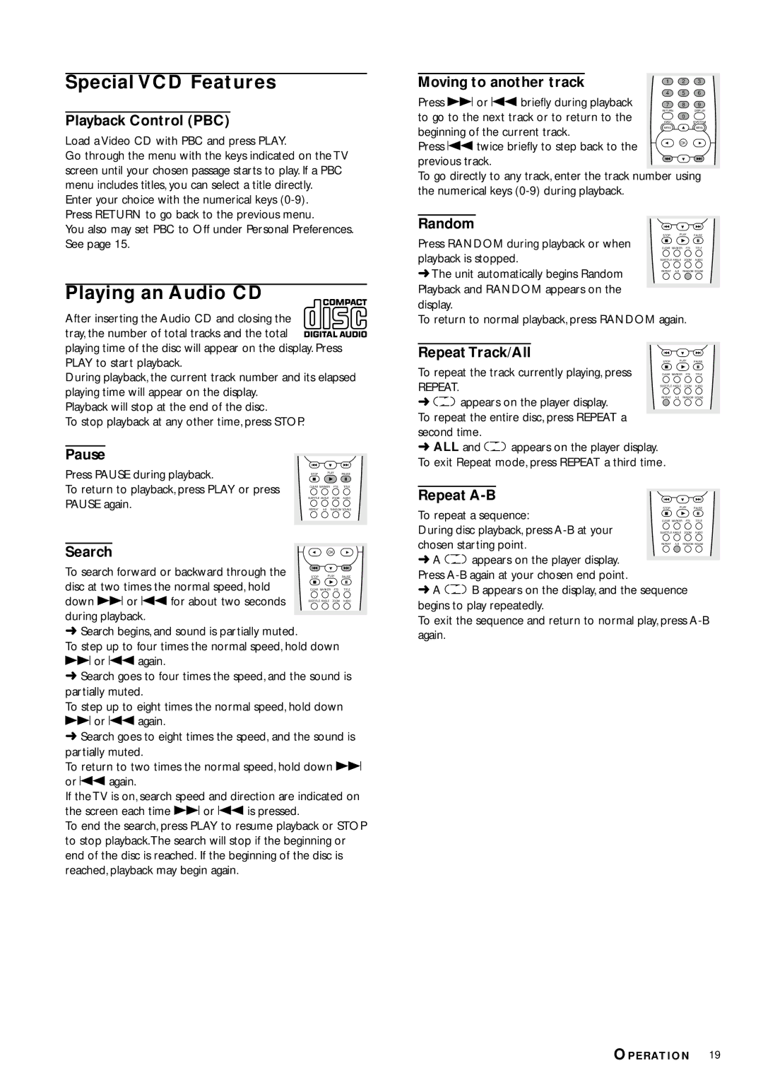 Philips DVD704 owner manual Special VCD Features, Playing an Audio CD 