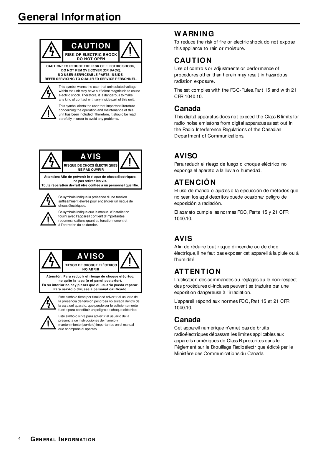 Philips DVD704 owner manual General Information, Avis 