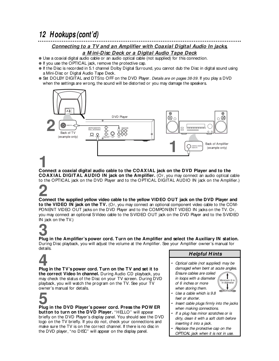 Philips DVD710AT warranty Helpful Hints, Back of TV Example only DVD Player 