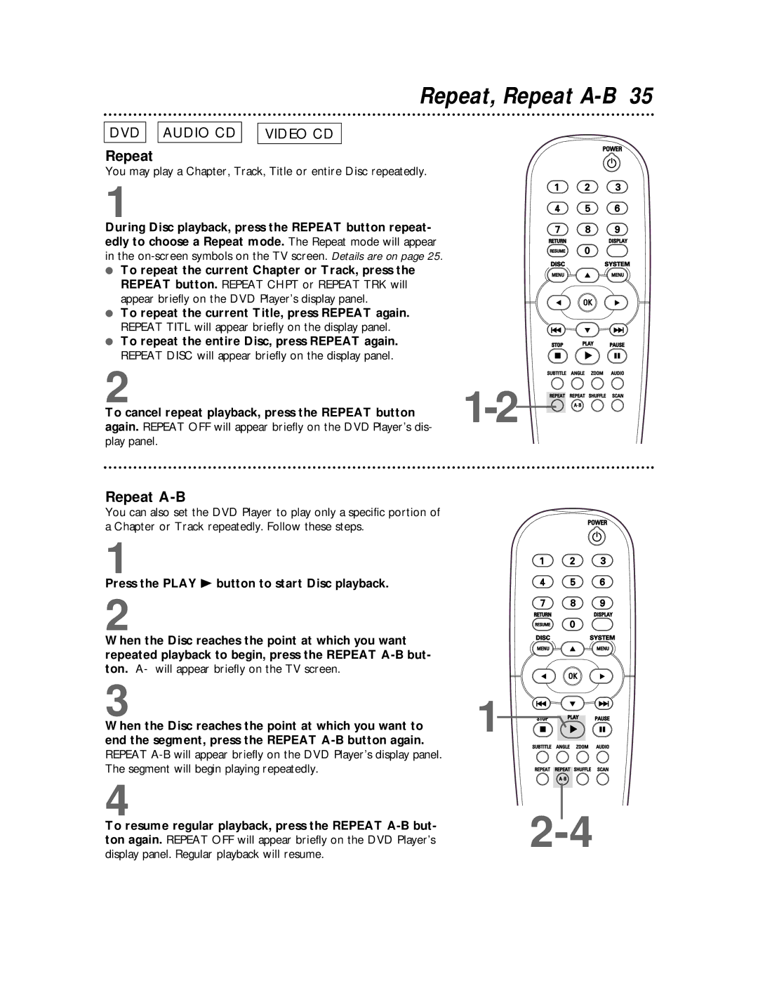 Philips DVD712 owner manual Repeat, Repeat A-B 