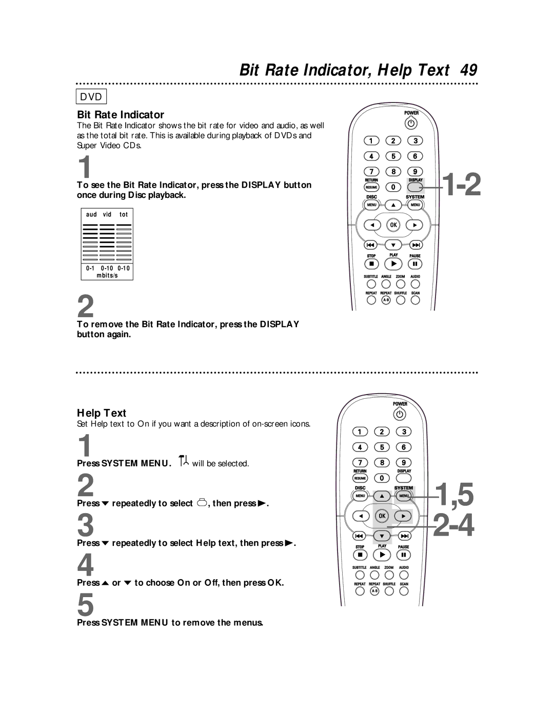 Philips DVD712 owner manual Bit Rate Indicator, Help Text 