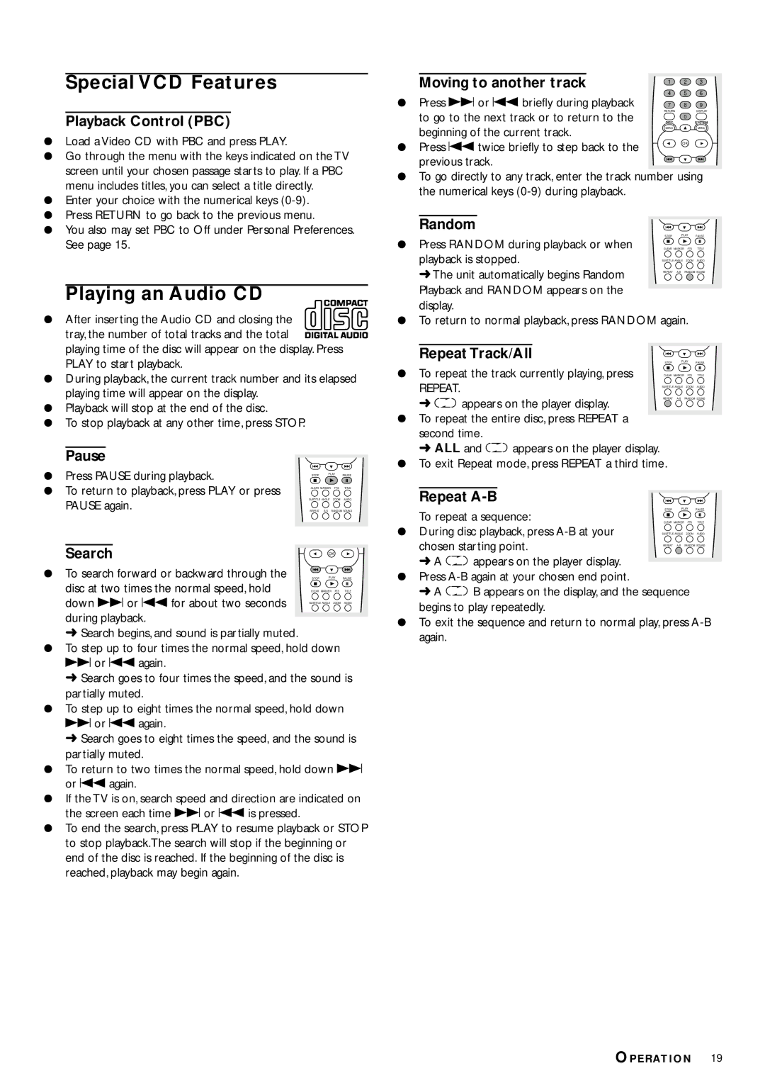 Philips DVD714 owner manual Special VCD Features, Playing an Audio CD 