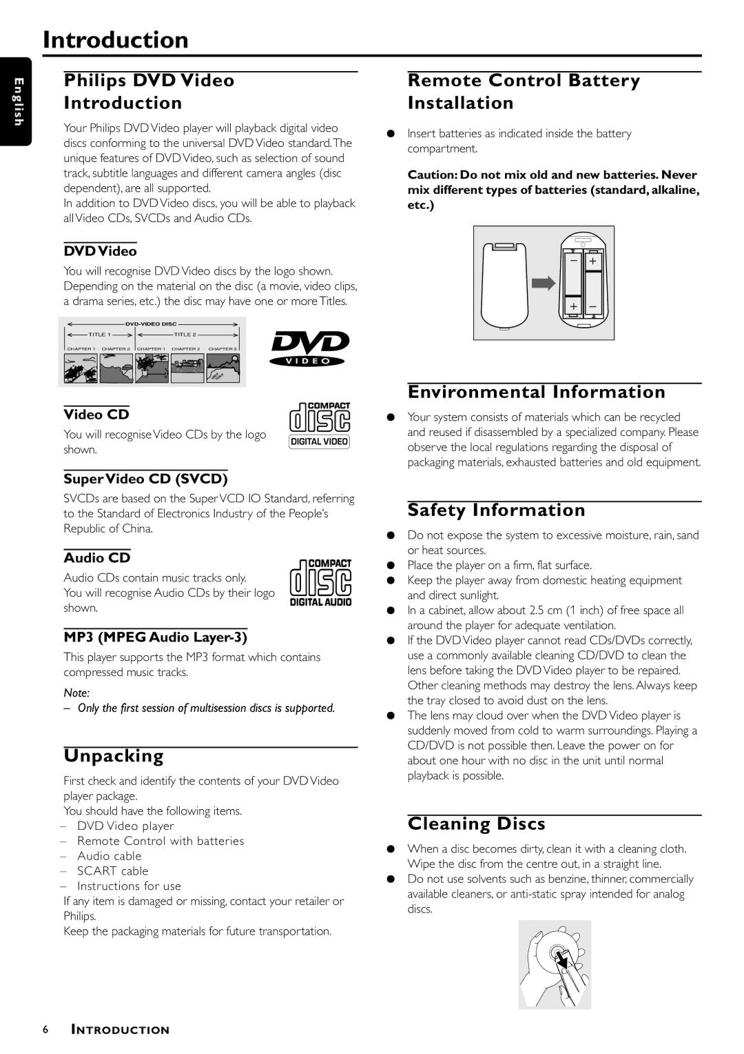 Philips DVD722/051 manual Introduction 